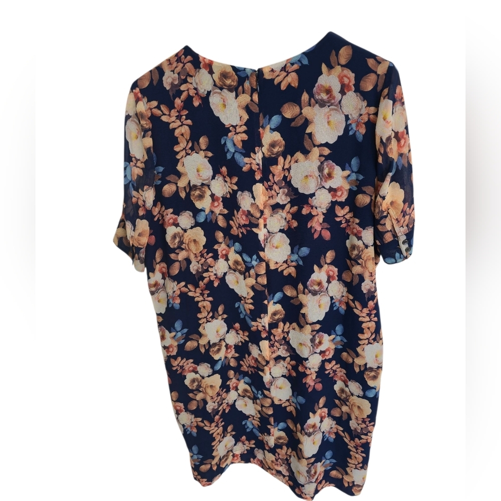 J. Crew 100% Silk Antique Floral Short Sleeve Shift Dress Blue Lined Size 10 - Picture 6 of 15